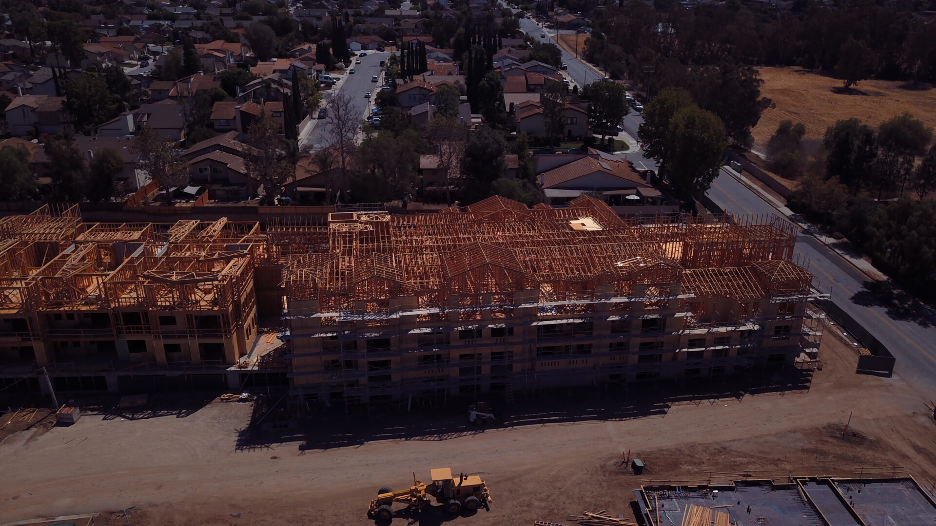 Construction site with buildings under development.